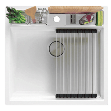 Chiuvetă granit sub blat Bergen 60 Double Pocket – Cuvă XXL 514×398×200 mm, Workstation cu buzunare duble