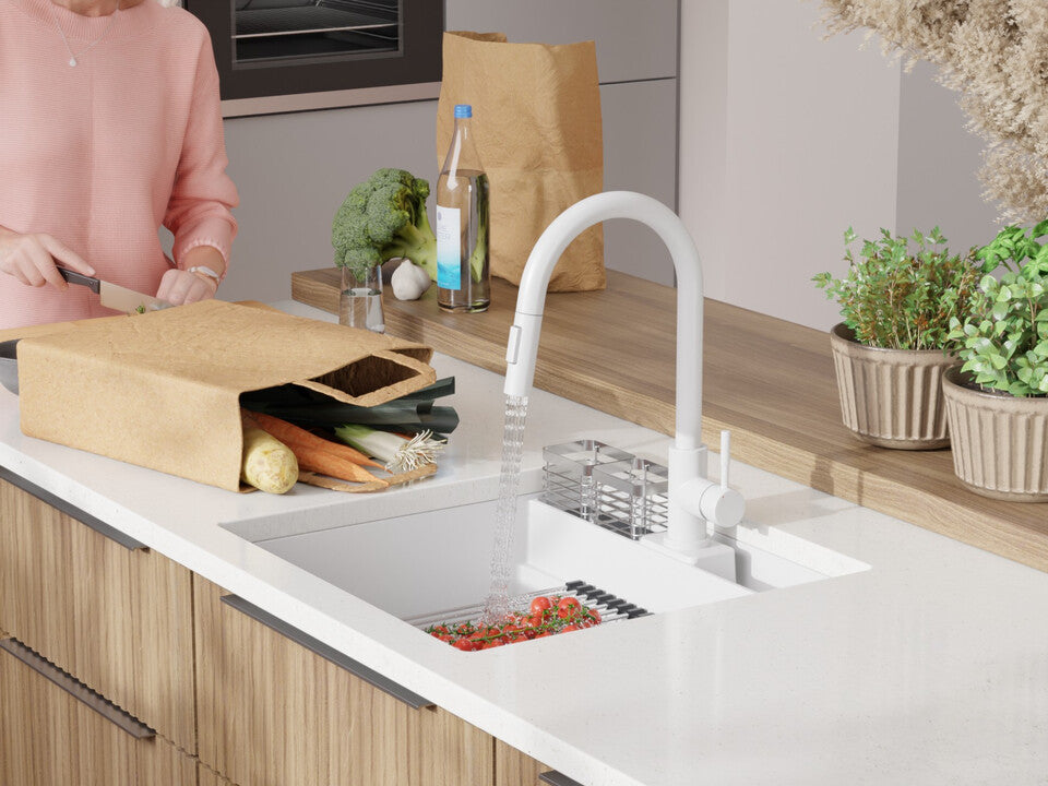 Chiuvetă granit sub blat Bergen 60 Double Pocket – Cuvă XXL 514×398×200 mm, Workstation cu buzunare duble