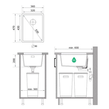 Chiuvetă de bucătărie din granit sub blat cu cea mai mare cuvă XXL – London 40