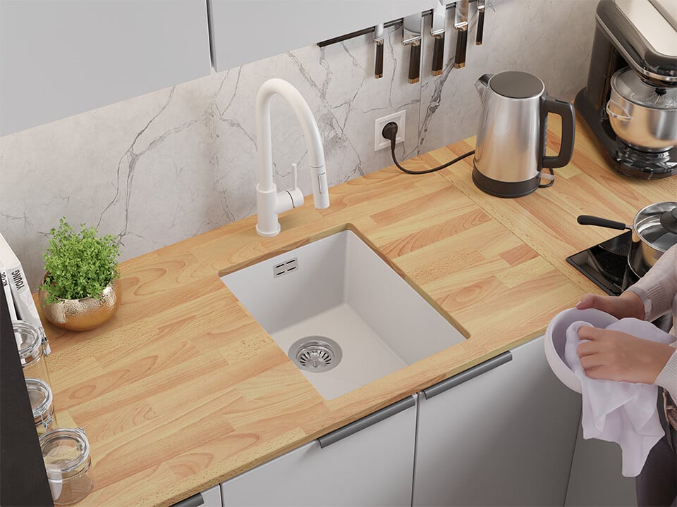 Chiuvetă de bucătărie din granit sub blat cu cea mai mare cuvă XXL – London 40