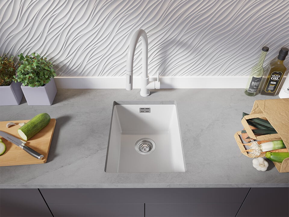 Chiuvetă de bucătărie din granit sub blat cu cea mai mare cuvă XXL – London 40