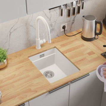 Chiuvetă de bucătărie din granit sub blat cu cea mai mare cuvă XXL – Praga 40 Level (+ scurgător cu rolă GRATUIT)