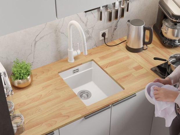Chiuvetă de bucătărie din granit sub blat cu cea mai mare cuvă XXL – Praga 40 Level (+ scurgător cu rolă GRATUIT)