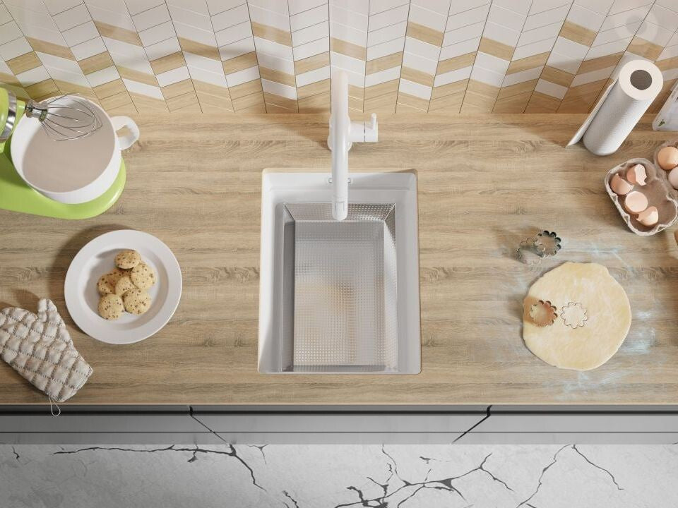 Chiuvetă de bucătărie din granit sub blat cu cea mai mare cuvă XXL – Praga 40 Level (+ scurgător cu rolă GRATUIT)