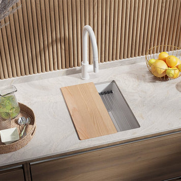 Chiuvetă de bucătărie din granit sub blat cu cea mai mare cuvă XXL – Praga 40 Level (+ scurgător cu rolă GRATUIT)