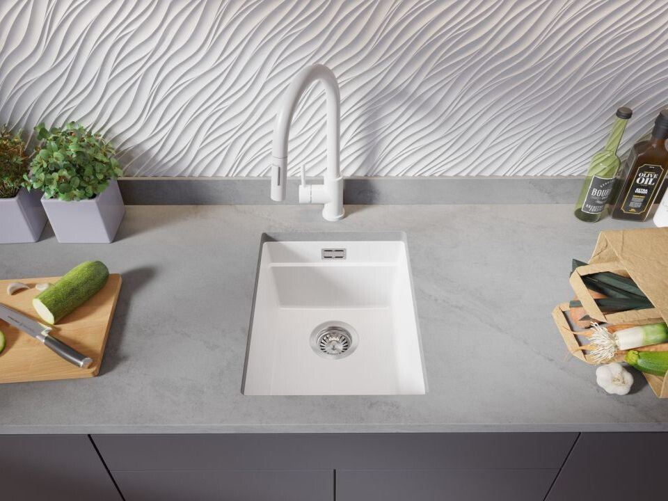 Chiuvetă de bucătărie din granit sub blat cu cea mai mare cuvă XXL – Praga 40 Level (+ scurgător cu rolă GRATUIT)