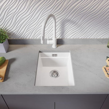 Chiuvetă de bucătărie din granit sub blat cu cea mai mare cuvă XXL – Praga 40 Level (+ scurgător cu rolă GRATUIT)