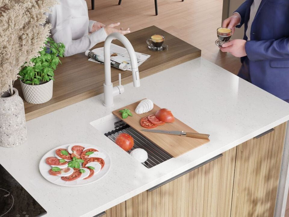 Chiuvetă de bucătărie din granit sub blat cu cea mai mare cuvă XXL – Praga 40 Level (+ scurgător cu rolă GRATUIT)