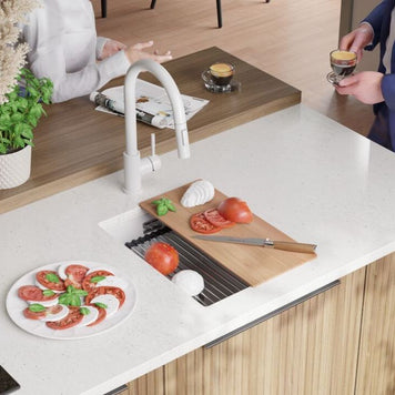 Chiuvetă de bucătărie din granit sub blat cu cea mai mare cuvă XXL – Praga 40 Level (+ scurgător cu rolă GRATUIT)