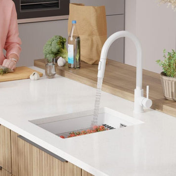 Chiuvetă de bucătărie din granit sub blat cu cea mai mare cuvă XXL – Praga 40 Level (+ scurgător cu rolă GRATUIT)