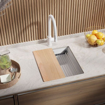 Chiuvetă de bucătărie din granit sub blat cu cuvă XXL și sistem Level – Praga 45 Level (+ scurgător cu rolă GRATUIT)