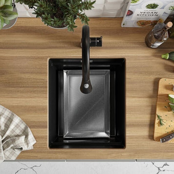 Chiuvetă de bucătărie din granit sub blat cu cuvă XXL și sistem Level – Praga 45 Level (+ scurgător cu rolă GRATUIT)