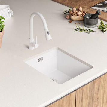 Chiuvetă de bucătărie din granit sub blat cu cuvă XXL și sistem Level – Praga 45 Level (+ scurgător cu rolă GRATUIT)
