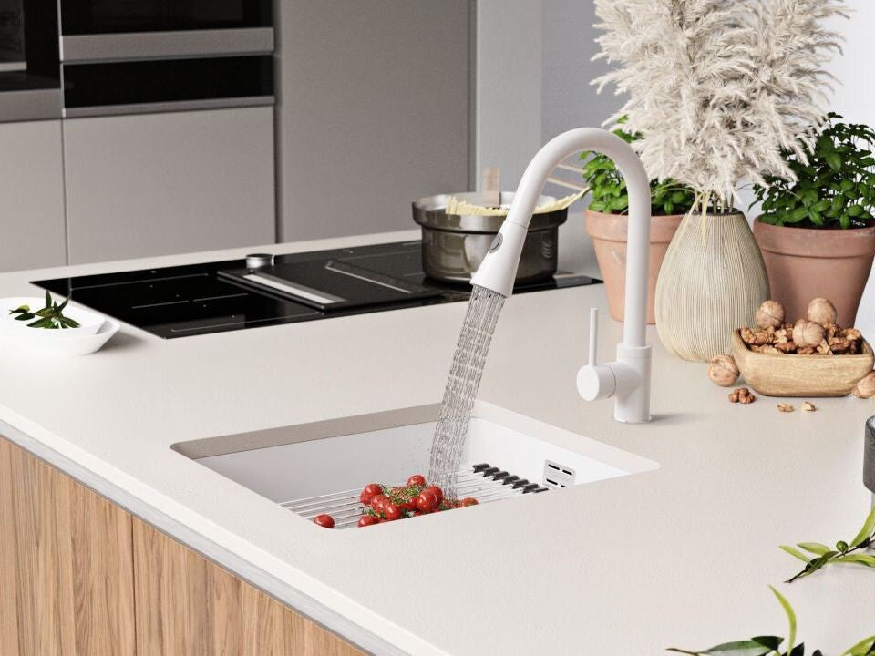 Chiuvetă de bucătărie din granit sub blat cu cuvă XXL și sistem Level – Praga 45 Level (+ scurgător cu rolă GRATUIT)