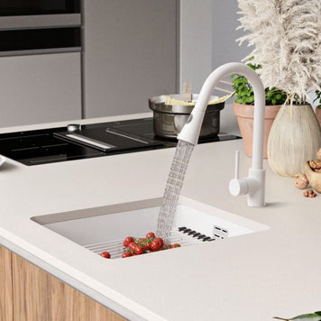 Chiuvetă de bucătărie din granit sub blat cu cuvă XXL și sistem Level – Praga 45 Level (+ scurgător cu rolă GRATUIT)