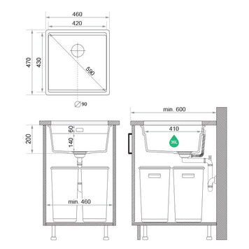 Chiuvetă de bucătărie din granit sub blat cu cea mai mare cuvă XXL – Praga 50 Level (+ scurgător cu rolă GRATUIT)
