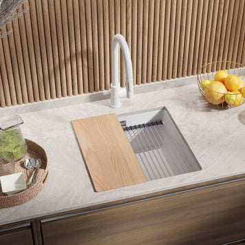 Chiuvetă de bucătărie din granit sub blat cu cea mai mare cuvă XXL – Praga 50 Level (+ scurgător cu rolă GRATUIT)
