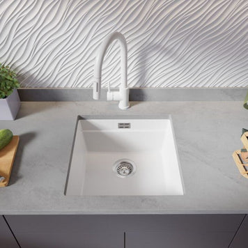 Chiuvetă de bucătărie din granit sub blat cu cea mai mare cuvă XXL – Praga 50 Level (+ scurgător cu rolă GRATUIT)