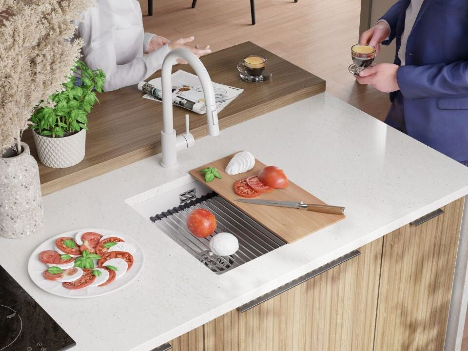 Chiuvetă de bucătărie din granit sub blat cu cea mai mare cuvă XXL – Praga 50 Level (+ scurgător cu rolă GRATUIT)