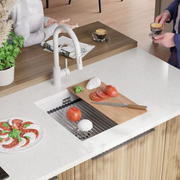 Chiuvetă de bucătărie din granit sub blat cu cea mai mare cuvă XXL – Praga 50 Level (+ scurgător cu rolă GRATUIT)