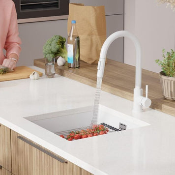 Chiuvetă de bucătărie din granit sub blat cu cea mai mare cuvă XXL – Praga 50 Level (+ scurgător cu rolă GRATUIT)