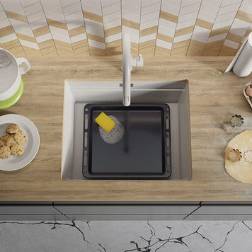 Chiuvetă de bucătărie din granit sub blat cu cea mai mare cuvă XXL — Praga 60 Level (+ scurgător cu rolă GRATUIT)