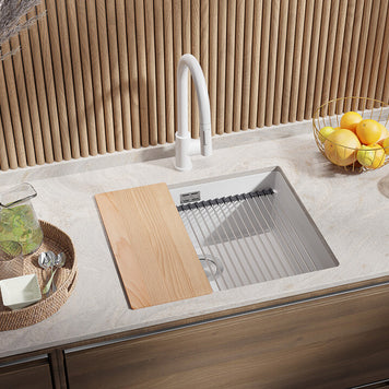 Chiuvetă de bucătărie din granit sub blat cu cea mai mare cuvă XXL — Praga 60 Level (+ scurgător cu rolă GRATUIT)