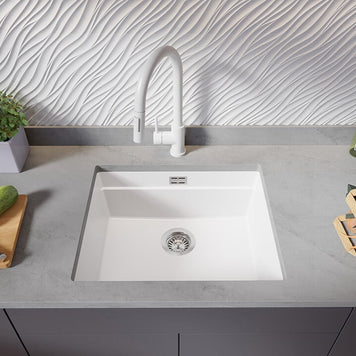 Chiuvetă de bucătărie din granit sub blat cu cea mai mare cuvă XXL — Praga 60 Level (+ scurgător cu rolă GRATUIT)