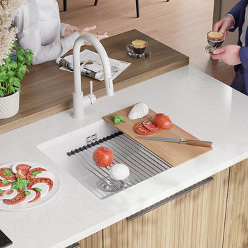 Chiuvetă de bucătărie din granit sub blat cu cea mai mare cuvă XXL — Praga 60 Level (+ scurgător cu rolă GRATUIT)