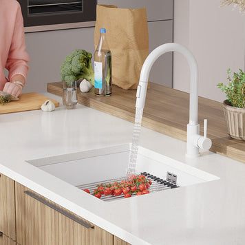 Chiuvetă de bucătărie din granit sub blat cu cea mai mare cuvă XXL — Praga 60 Level (+ scurgător cu rolă GRATUIT)