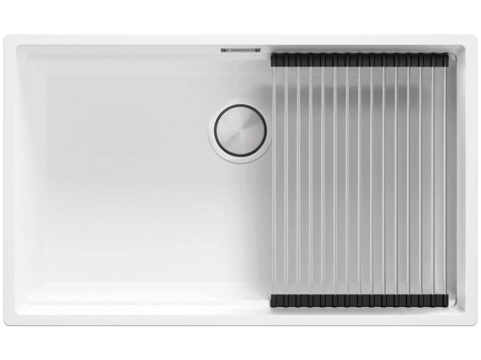 Chiuvetă de bucătărie din granit sub blat cu cea mai mare cuvă XXL – Praga 80 Level (+ scurgător cu rolă GRATUIT)