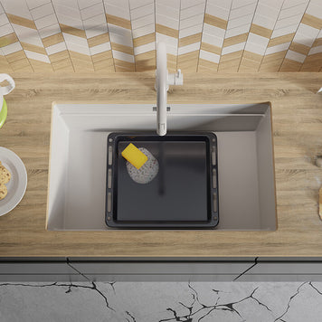 Chiuvetă de bucătărie din granit sub blat cu cea mai mare cuvă XXL – Praga 80 Level (+ scurgător cu rolă GRATUIT)