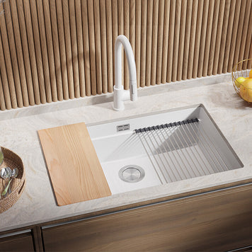 Chiuvetă de bucătărie din granit sub blat cu cea mai mare cuvă XXL – Praga 80 Level (+ scurgător cu rolă GRATUIT)