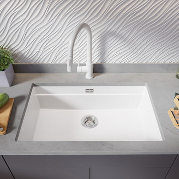 Chiuvetă de bucătărie din granit sub blat cu cea mai mare cuvă XXL – Praga 80 Level (+ scurgător cu rolă GRATUIT)