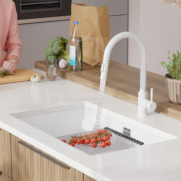 Chiuvetă de bucătărie din granit sub blat cu cea mai mare cuvă XXL – Praga 80 Level (+ scurgător cu rolă GRATUIT)