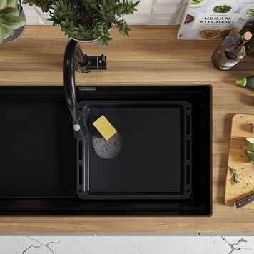 Chiuvetă de bucătărie din granit sub blat cu cea mai mare cuvă XXL – Praga 90 Level (+ scurgător cu rolă GRATUIT)