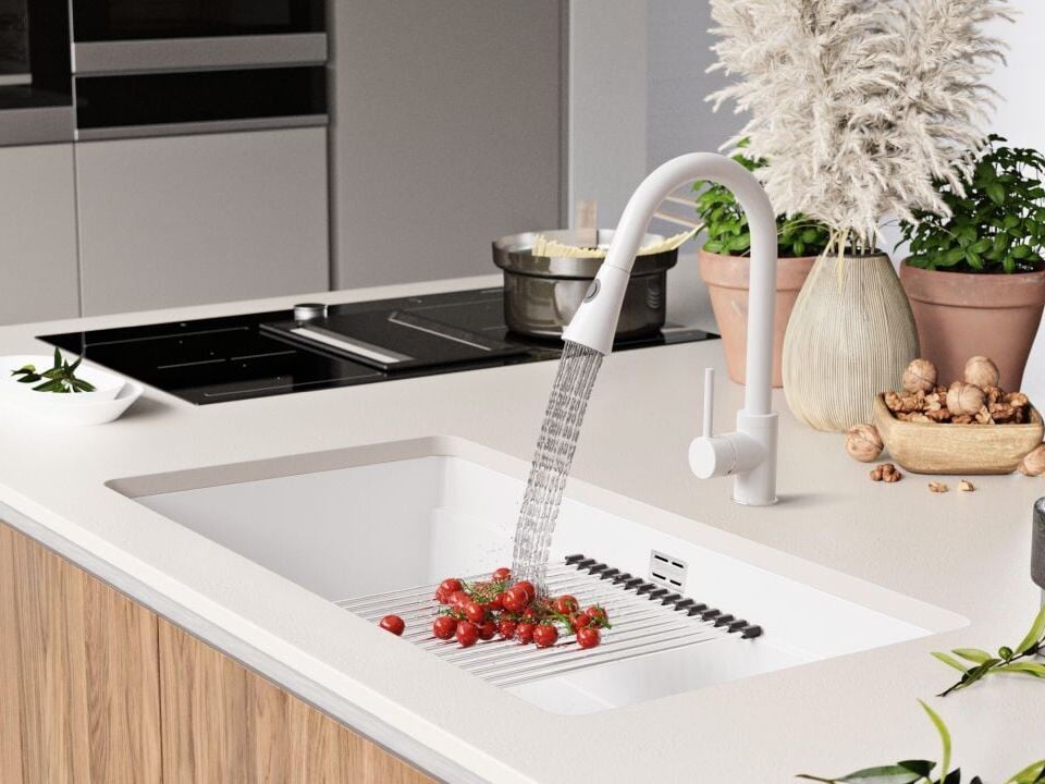 Chiuvetă de bucătărie din granit sub blat cu cea mai mare cuvă XXL – Praga 90 Level (+ scurgător cu rolă GRATUIT)