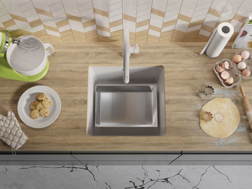 Chiuvetă de bucătărie din granit sub blat cu o cuvă mare XL Veneția 50 Easy