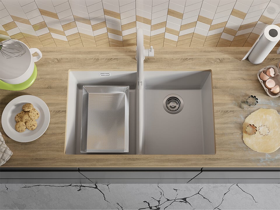 London 80 Twin — chiuvetă dublă sub blat, cuve XXL egale, design minimalist