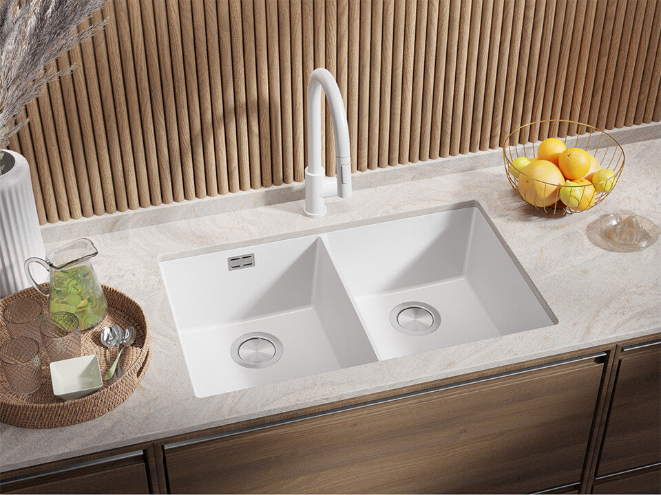 London 80 Twin — chiuvetă dublă sub blat, cuve XXL egale, design minimalist