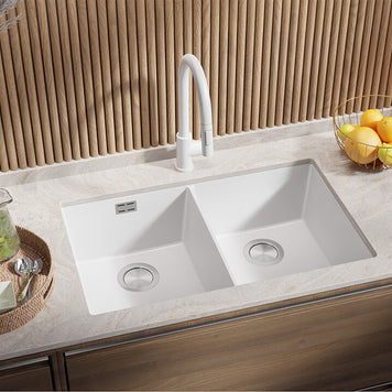 London 80 Twin — chiuvetă dublă sub blat, cuve XXL egale, design minimalist