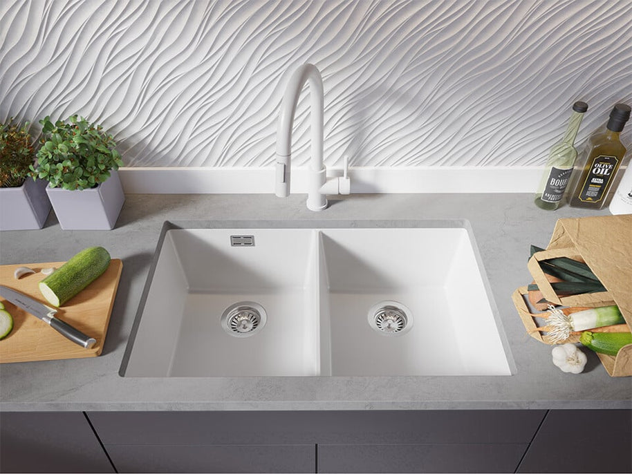 London 80 Twin — chiuvetă dublă sub blat, cuve XXL egale, design minimalist