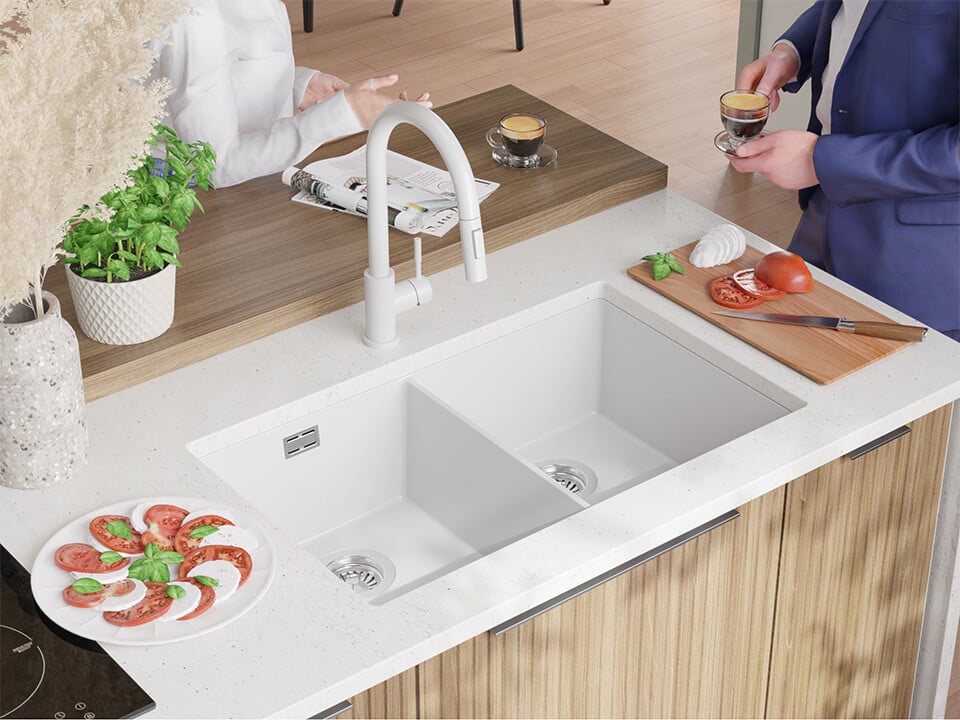 London 80 Twin — chiuvetă dublă sub blat, cuve XXL egale, design minimalist