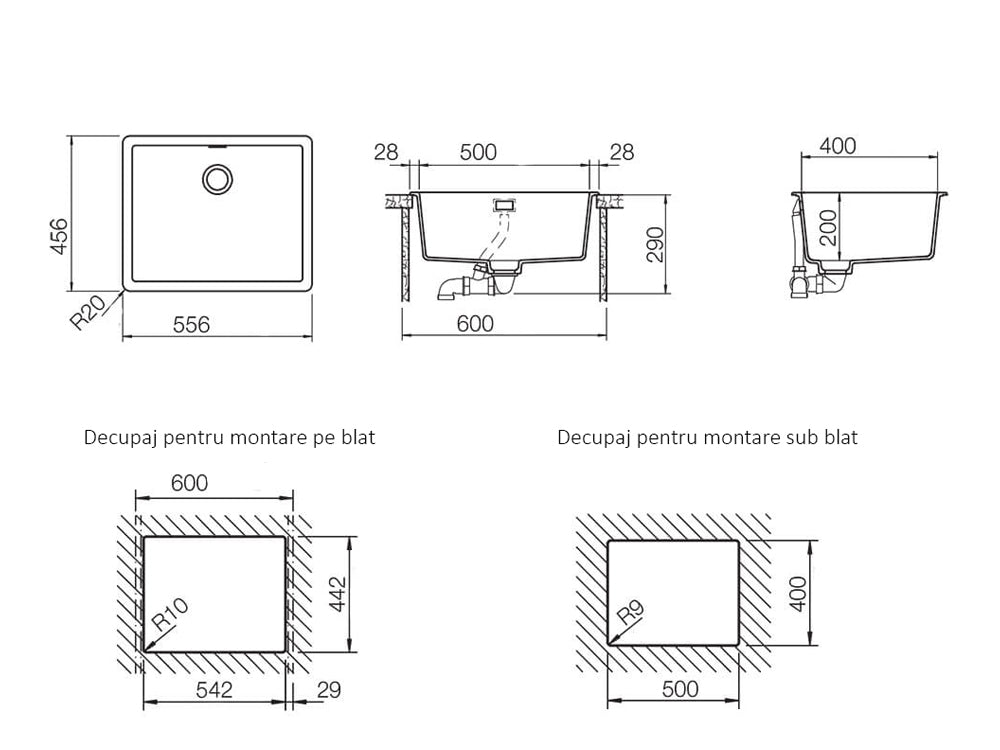 Chiuvetă bucătărie granit compozit Schock Greenwich N-100L Bronze 556x456 mm, montaj pe/sub blat, maro bronz