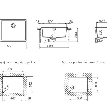 Chiuvetă bucătărie granit compozit Schock Greenwich N-100L Bronze 556x456 mm, montaj pe/sub blat, maro bronz