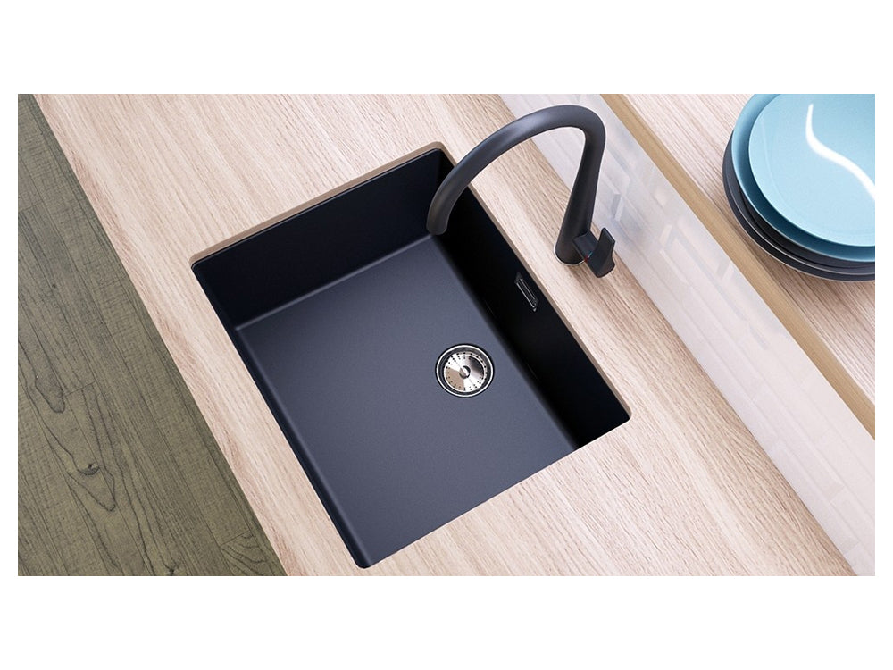 Chiuvetă bucătărie granit compozit Schock Greenwich N-100L Stone 556x456 mm, montaj pe/sub blat, gri piatră