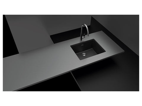 Chiuvetă bucătărie granit compozit Schock Greenwich N-100L Magma 556x456 mm, montaj pe/sub blat, negru metalizat