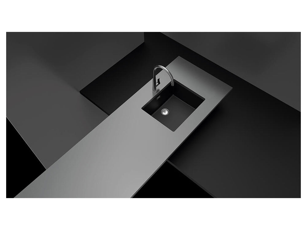 Chiuvetă bucătărie granit compozit Schock Greenwich N-100L Puro 556x456 mm, montaj pe/sub blat, negru intens