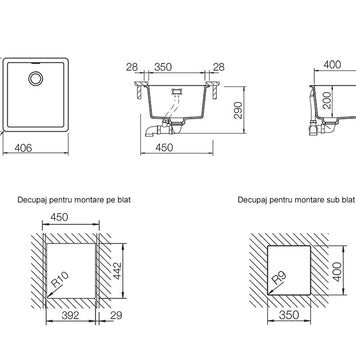 Chiuvetă bucătărie granit compozit Schock Greenwich N-100S Bronze 406x456 mm, montaj pe/sub blat, maro bronz