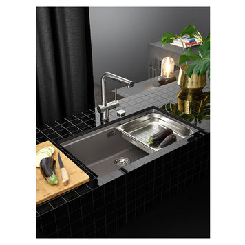 Chiuvetă bucătărie granit compozit Schock Greenwich N-100XL Magma 750x456 mm, montaj pe/sub blat, negru metalizat